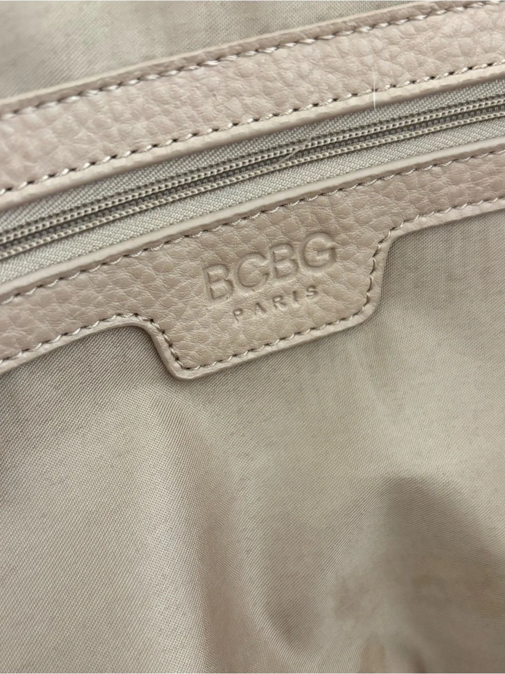 BCBG Paris Tan Pebble Satchel with Gold Hardware